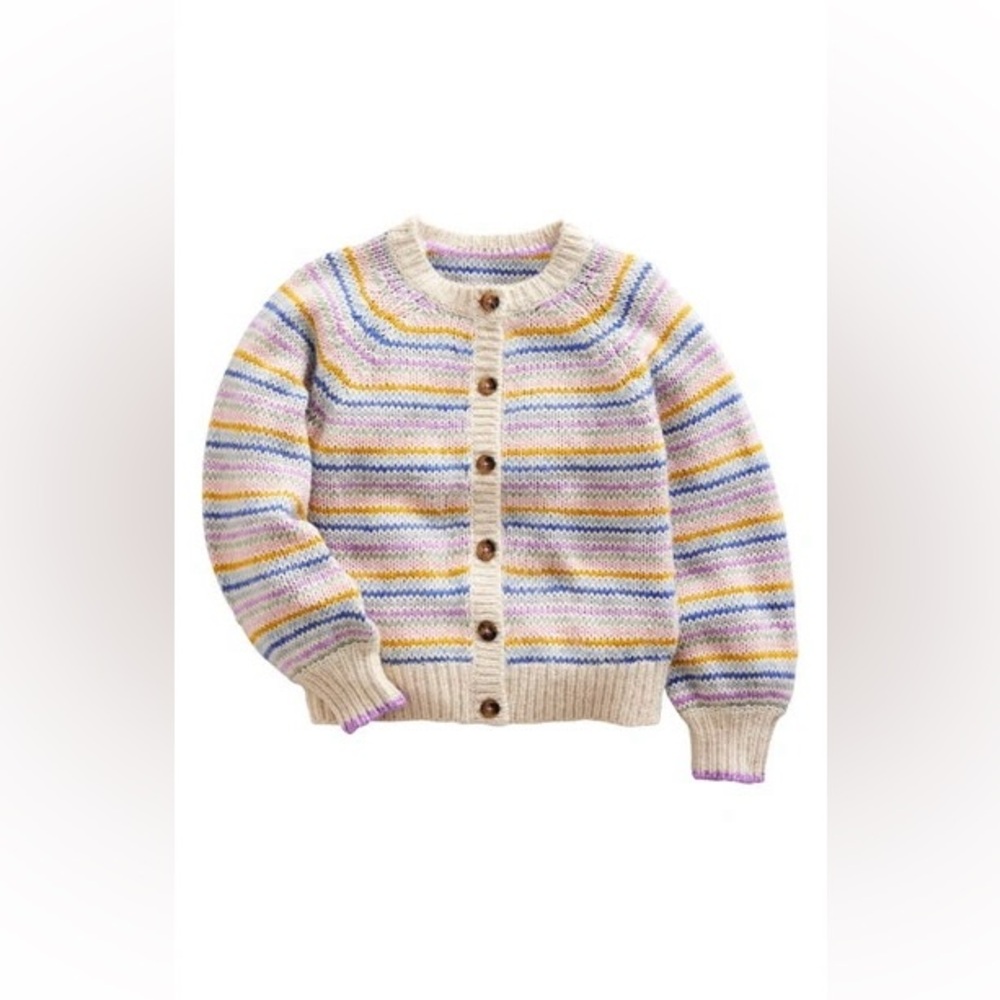 Mini Boden Cream Cardigan with Purple, Yellow, Blue & Pink Stripes